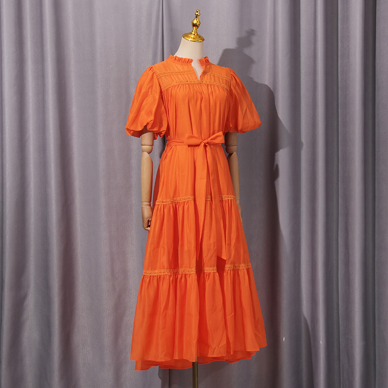 Simple Retro Maxi Dress Crew Neck Hollow Out Cutout Puff Sleeve Lace up Dress 18 Simple Retro Maxi Dress Crew Neck Hollow Out Cutout Puff Sleeve Lace Up Dress