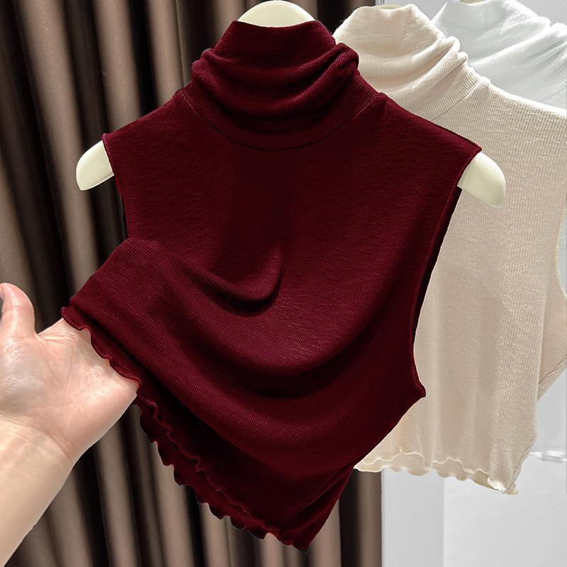 2025 New Autumn and Winter Pile Collar Fake Collar Knitted Sleeveless Vest Women's Versatile Inner Layering Bottoming Shirt Top