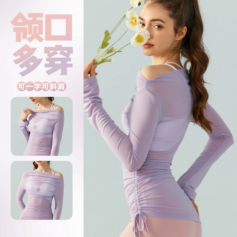 Summer retro long-sleeve for yoga, light and thin sports dress, loose fit, fitted