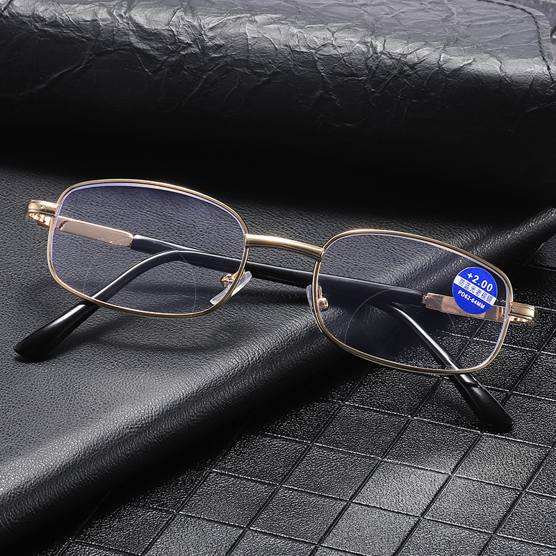 Men and Women's Dual-Use Anti-Blue Light Bifocal Reading Glasses with Metal Full Frame and High-Definition Resin