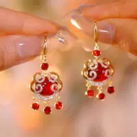 Серьги с цирконом Xiangyun, серьги с защитным замком, женские модные серьги в китайском стиле, красные крючки для ушей с защитным замком Xiangyun, праздничные