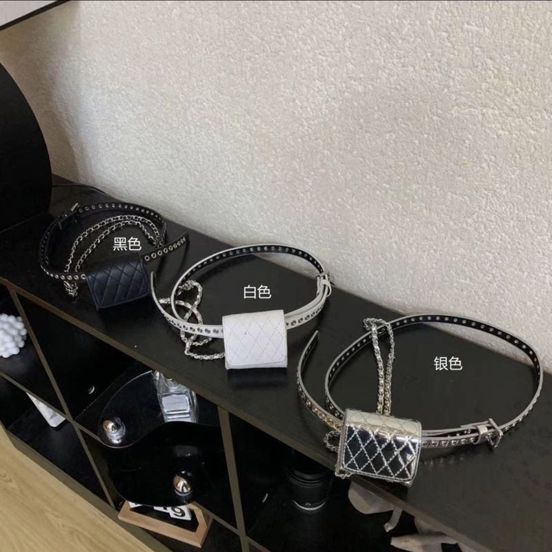 Big c pan Internet celebrity TikTok same style handsome all-match waist bag porous belt bag punch-free Chanel style chain bag fashion