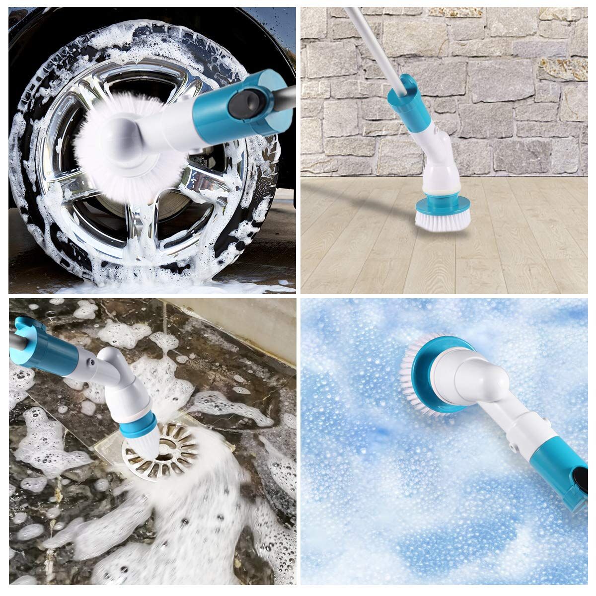 Turbo Scrub inalámbrico recargable eléctrico cepillo de limpieza mango largo giratorio automático telescópico impermeable cepillo de limpieza