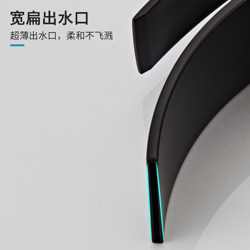 Cuenca negro grifo caliente y fría boca curva cascada de salida de agua de baño lavabo del hotel intensificado transfronteriza