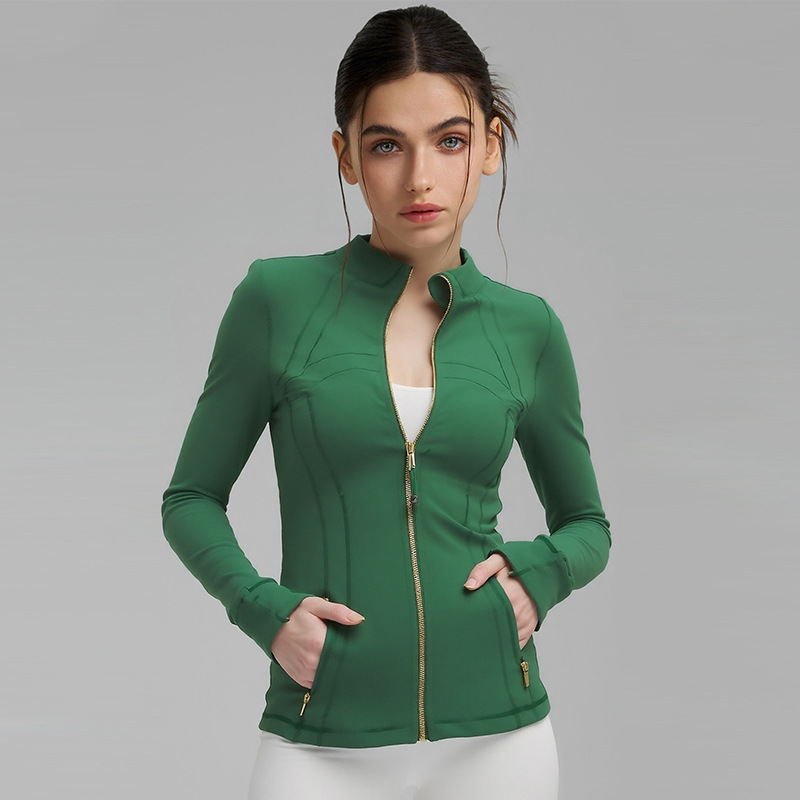 Women's Clothing Stand Up Collar Zip Up Cardigan Quick Drying Nylon Sports Top For Yoga Autumn Fashion_ecoleips.com
