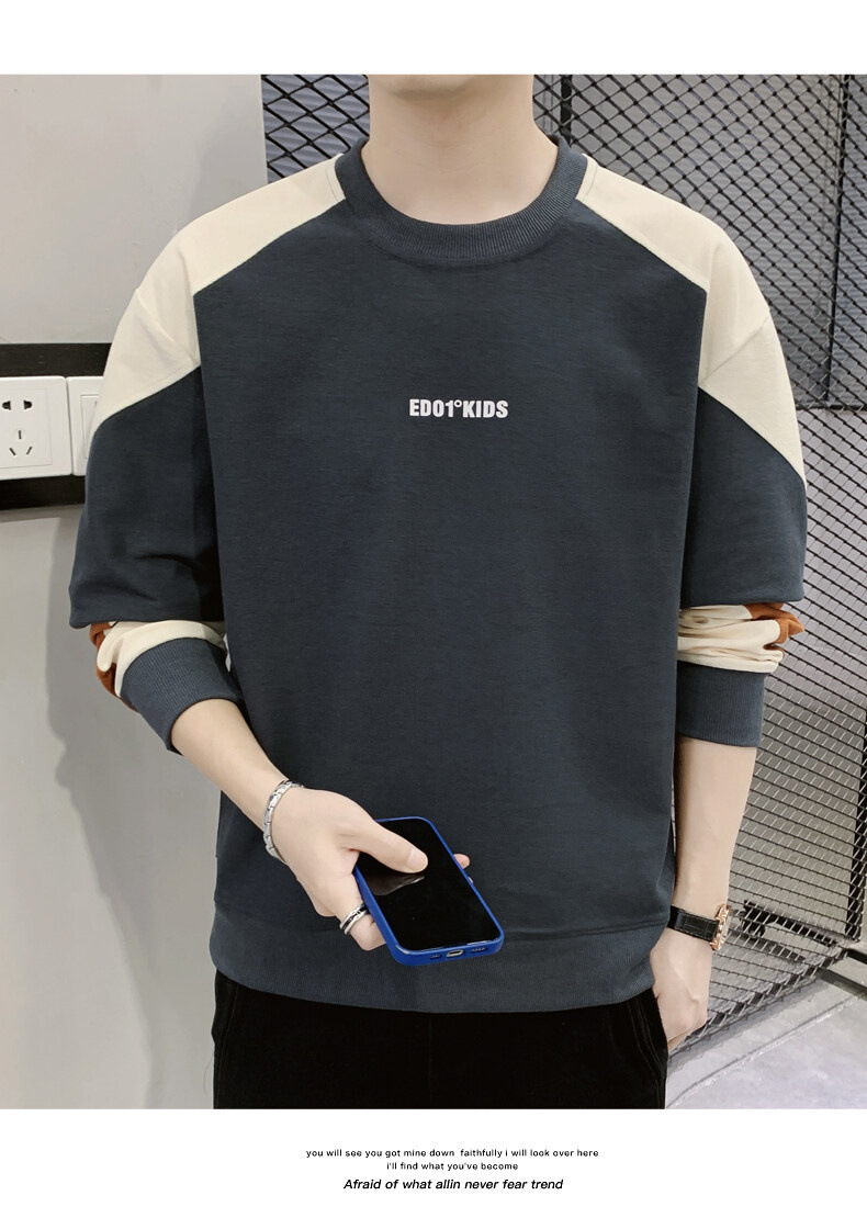 Herren Hoodies im Frühjahr und 2023, neuer Rundhals Langarm T-Shirt Trend, Herbstkleidung, Oberbekleidung mit Unterteil_voghion.com