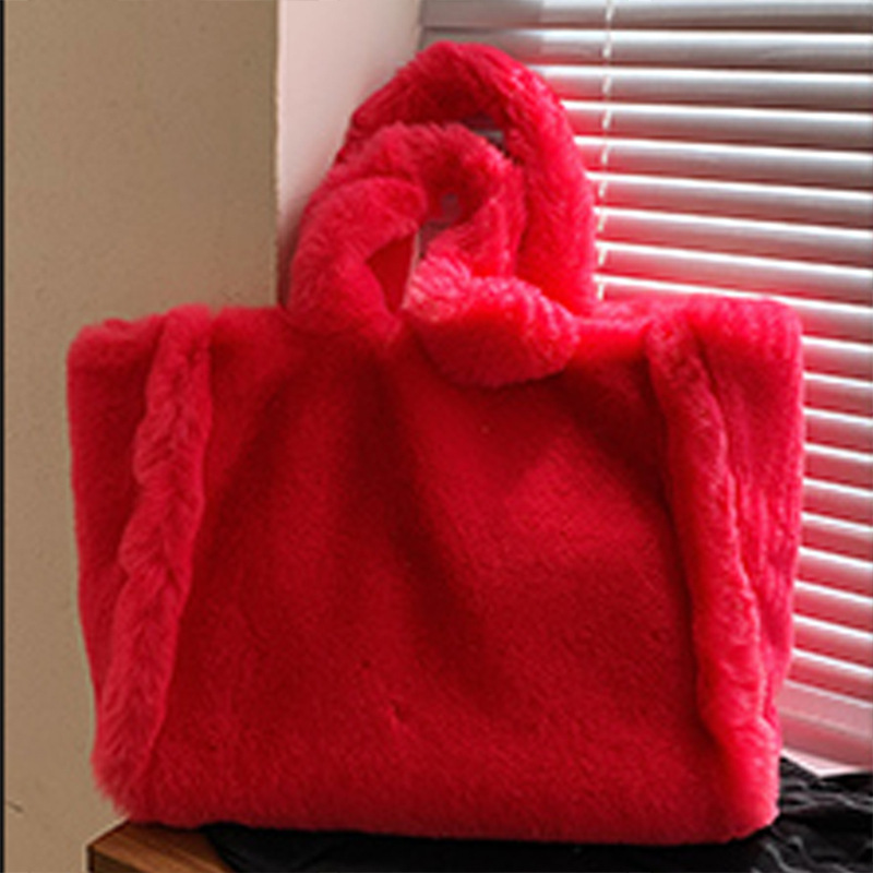 Bolso de mano peludo para mujer, bolso de hombro de imitación de piel de conejo, bolso cruzado moderno, bolso tote de otoño e invierno, bolso de felpa de gran capacidad image 10