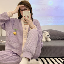 秋冬纯棉加厚月子服空气棉产后孕妇夹棉哺乳睡衣喂奶套装3月份春