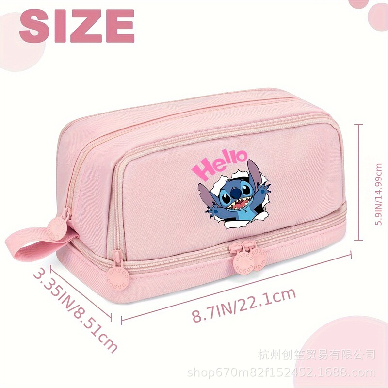 Stitch ペンバッグ 大容量文具収納バッグ 小学生用 二層子供用ポータブル文具バッグ 写真プリント付き|undefined