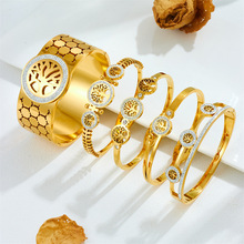 生命树钛钢镂空蜂巢手镯女时尚流行百搭轻奢气质玫瑰金冷淡风