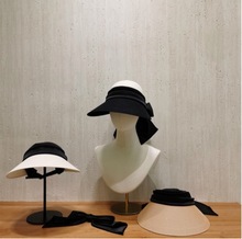 日本和纸大沿黑色米色空顶帽子女防紫外线无顶帽遮阳防晒太阳帽夏