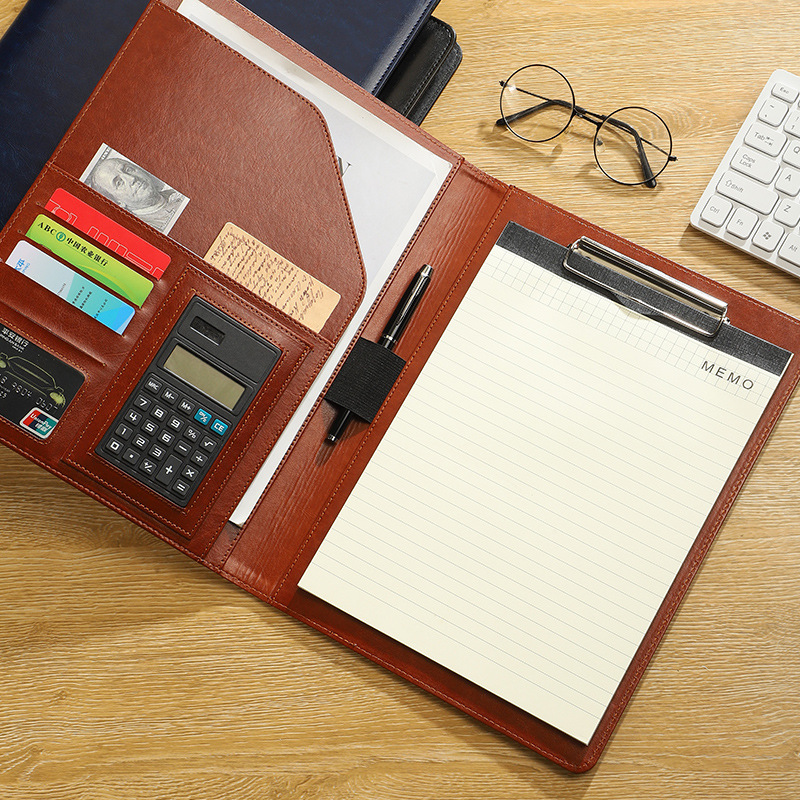 Carpeta multifuncional A4 para negocios, carpeta de ventas, carpeta para documentos, carpeta de cuero para gerentes, carpeta para contratos, cuaderno para firmar, personalizable con logotipo