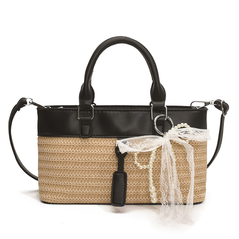 Bolso de vacaciones junto al mar 2025 verano nuevo bolso bolso de hombro de color de contraste tejido de paja bolso de mensajero de playa para mujer