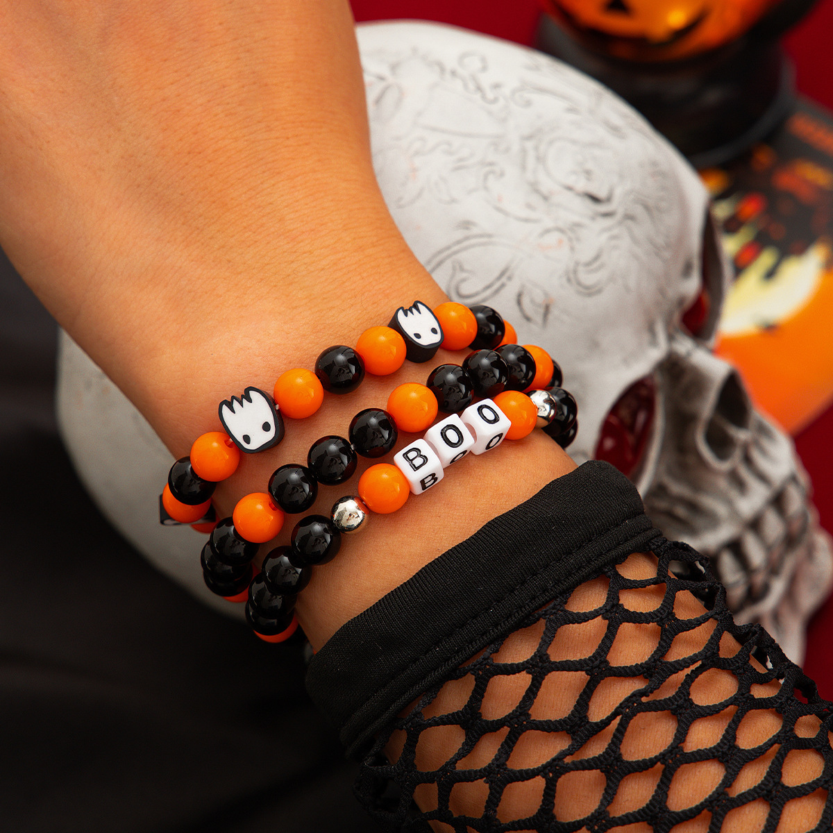 Pulsera de cerámica blanda multicapa con diseño de calabaza fantasma y viento de Ins, pulsera de bruja fantasma para fiesta de Halloween_voghion.com
