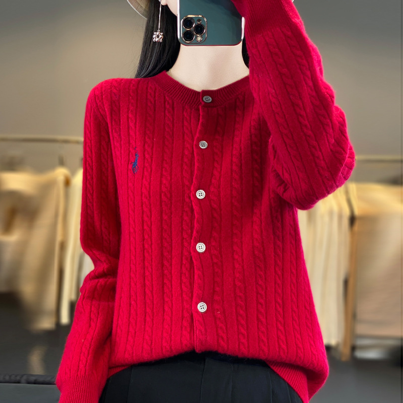 Women's Sweater Wool Sweater 100 Pure Wool Cardigan Women's Twist Thickened Sweater Crewneck plus size Base Shirt