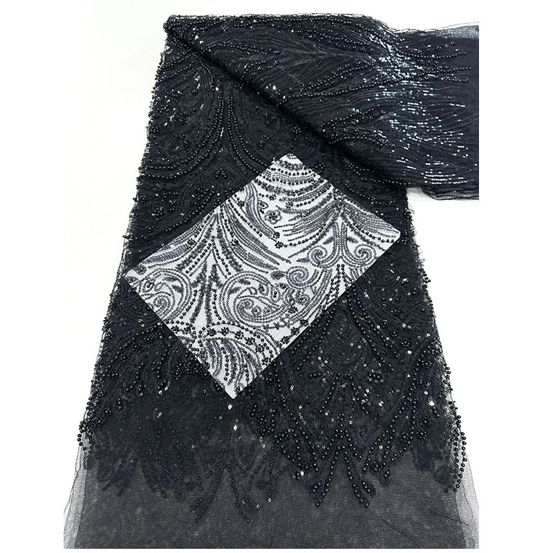 Tejido de cuentas de esquinilla, esquinilla de color fantasma, encaje bordado apretado, ropa infantil, ropa de mujer, ropa de boda, tela