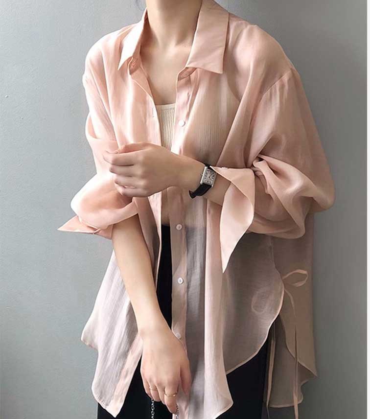 Áo chống nắng nữ Lysele Tencel dáng sơ mi mỏng nhẹ mùa hè 2025 — Màu xanh lam, Màu hồng, Màu trắng, Màu xanh lá chi tiết 6