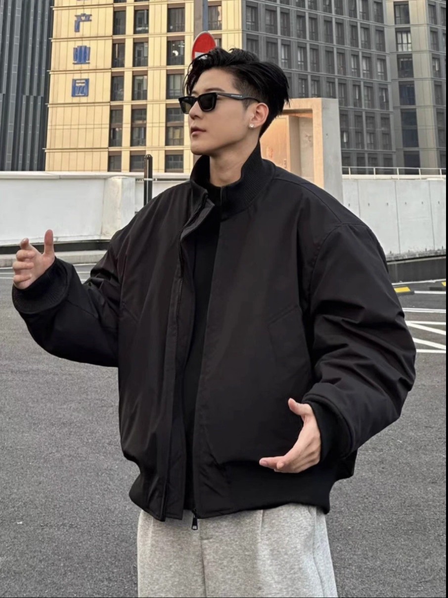 美式飞行员夹克男士秋冬爆款潮流廓形防风高级感痞帅立领纯色外套