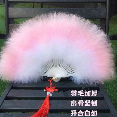 Folding fan cheongsam Catwalk dance Feather Fan Antiquity Hanfu Feather fan show Xian Qi