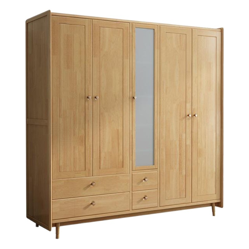 Armario de madera maciza armario de cinco puertas Armario de armario nórdico Armario de combinación Armario de ropa de madera Armario de dormitorio image 1