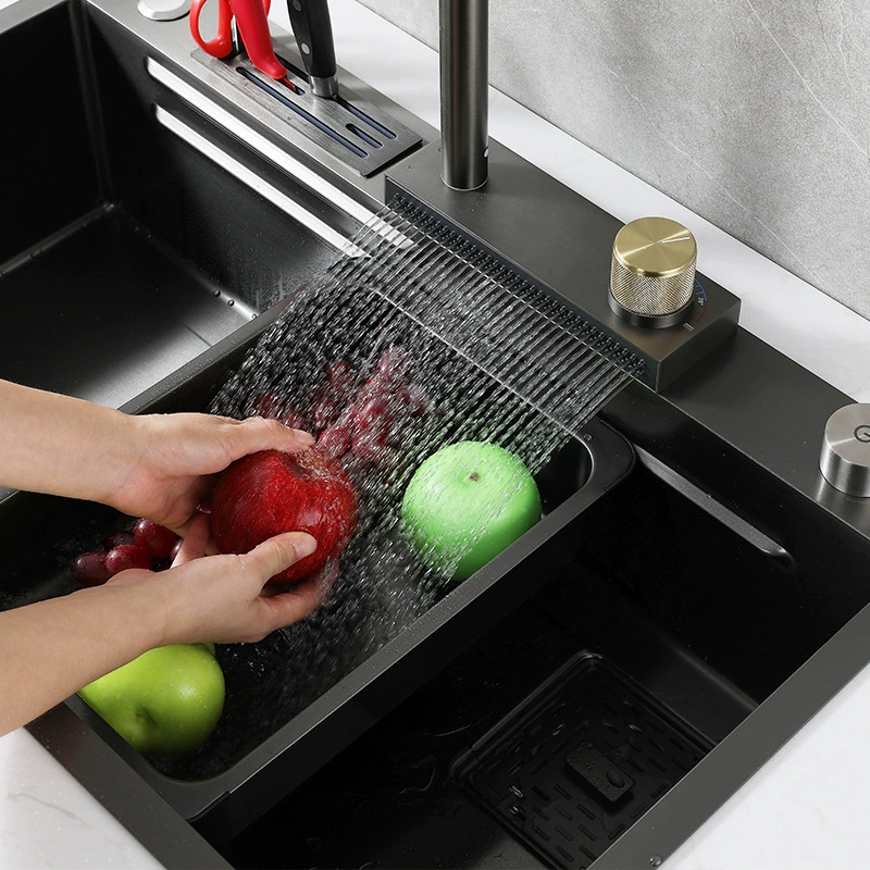 Handmade nano -black King Kong Flying Rain Waterfall Single Slice Single Slim Thick Washing Pot Pot Washing Tank Kitchen Set