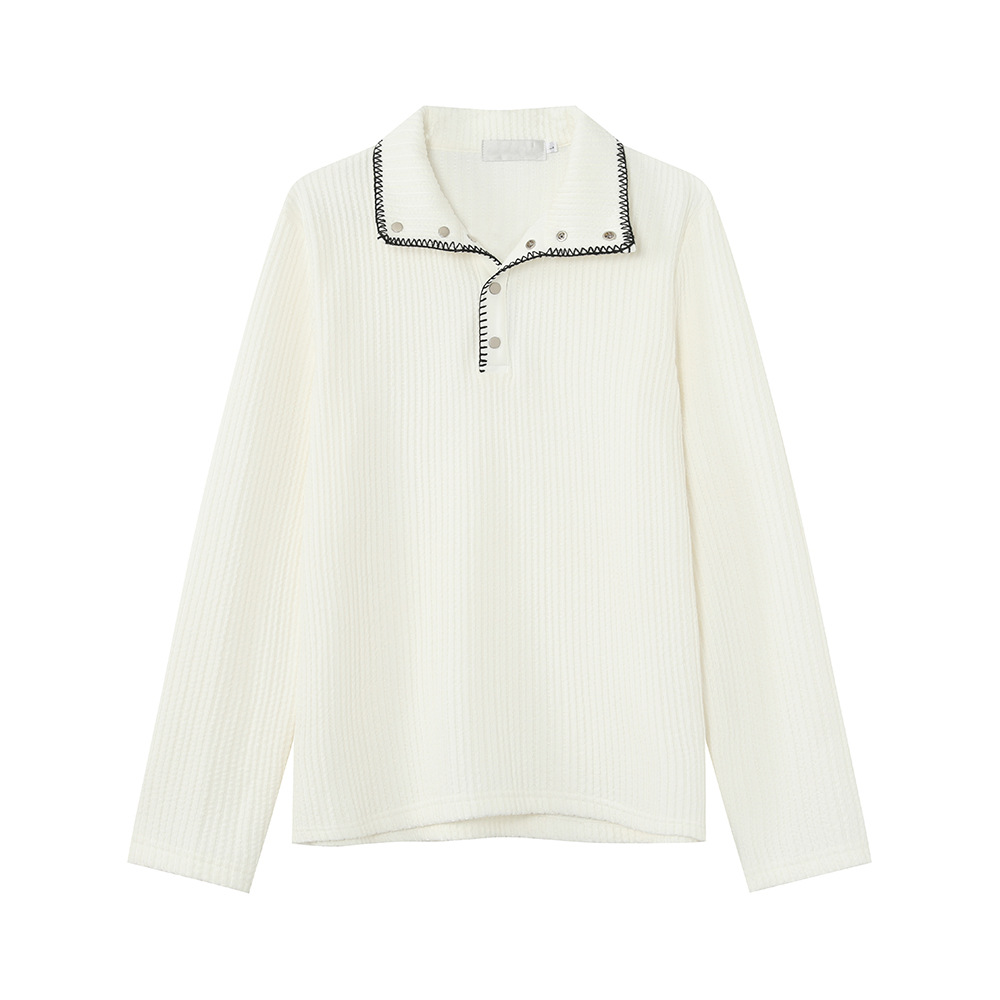 MTLCLOTHES Hombres| Coreano simple cosido a mano estilo textural polo cuello de manga larga jersey de punto moda