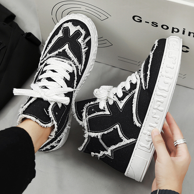 High-Top-Skateschuhe für Herren mit Schmetterlingsmuster, kleiner Plateau-Sohle, flach, aus Canvas, neue Sport- und Freizeitschuhe für Studenten, Herbst/Winter, modische Freizeitschuhe_voghion.com