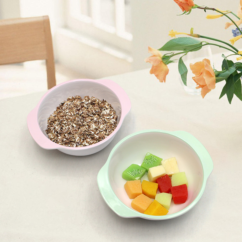 Children's Simple Melamine Binaural Food Bowl Cartoon Cute Baby Feeding Bowl Snacks Fruit Toddler Student Tableware