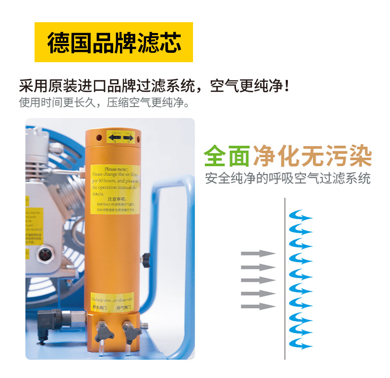 Tahu 3-stage breathing air compressor 140L automatic shutdown drainage high-pressure fire-fighting diving air cylinder filling pump 30MPa