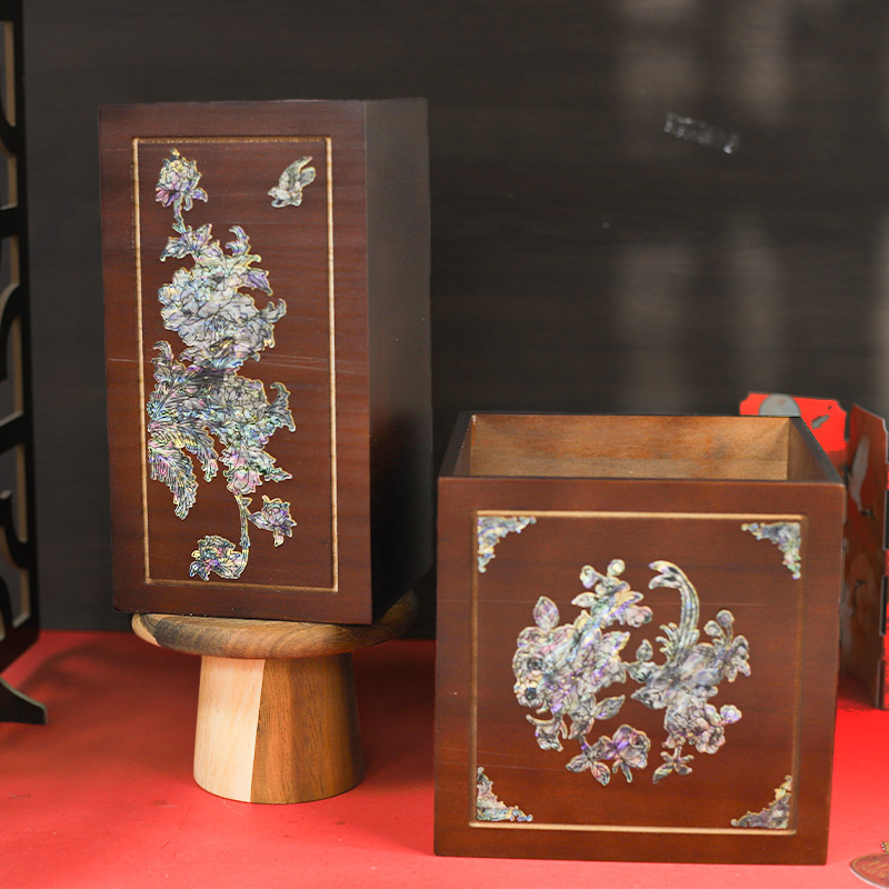 新年中式国风高级木盒装饰方形盒年宵花花束插花盒春节装饰品批发