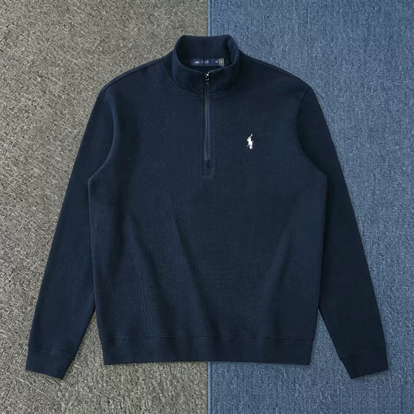 Cross-border autumn and winter new American-style sweatshirt with pony embroidery, stand-up collar polo half-zip top, casual and versatile, trendy