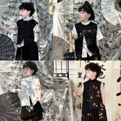 子供のベストスーツショーツ 2025 夏の新中国風の男の子唐装漢服国民風子供服ドロップシッピングトレンド