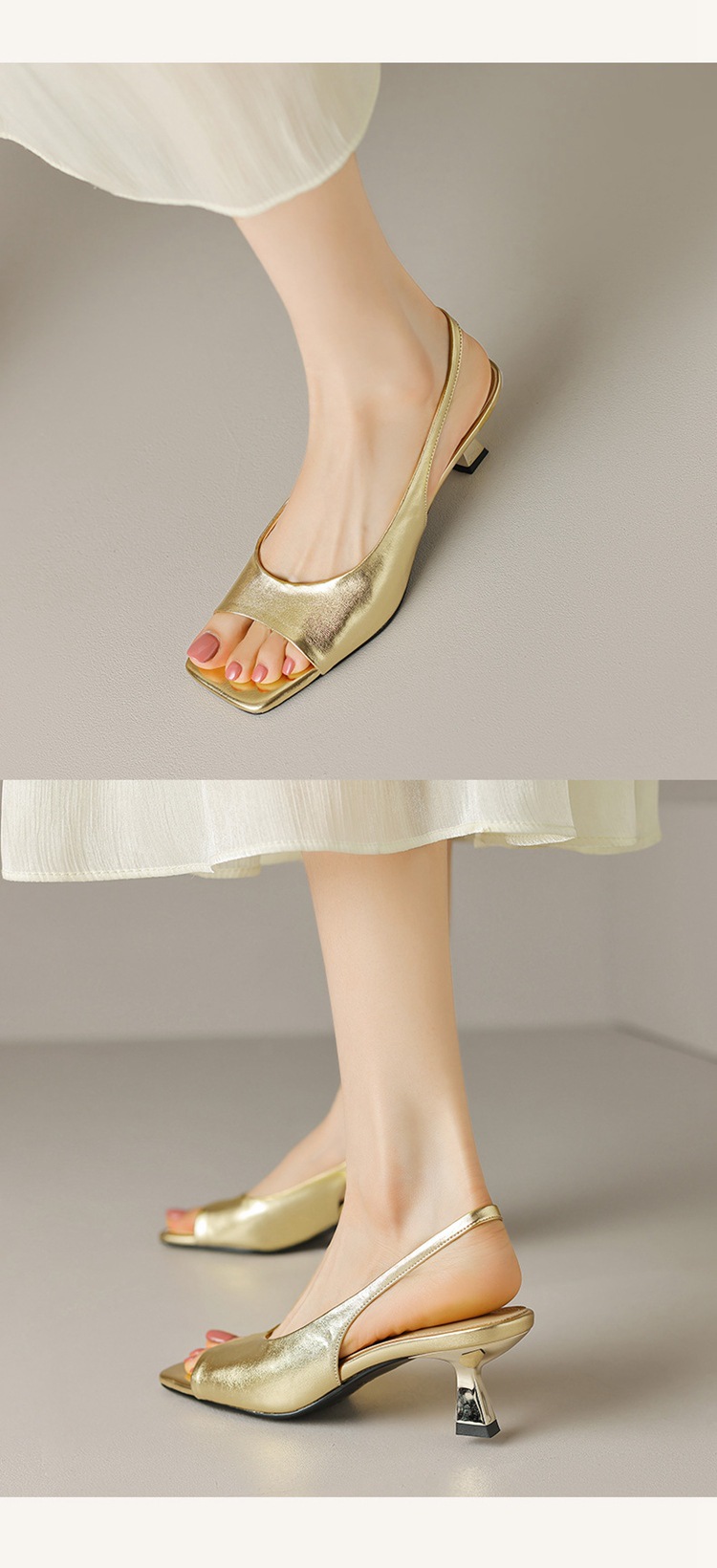 Sandal cao gót nữ mũi vuông hở mũi, gót thô 5.5 cm, phong cách Hàn Quốc, miệng nông — Da lộn cừu màu đen chi tiết 12