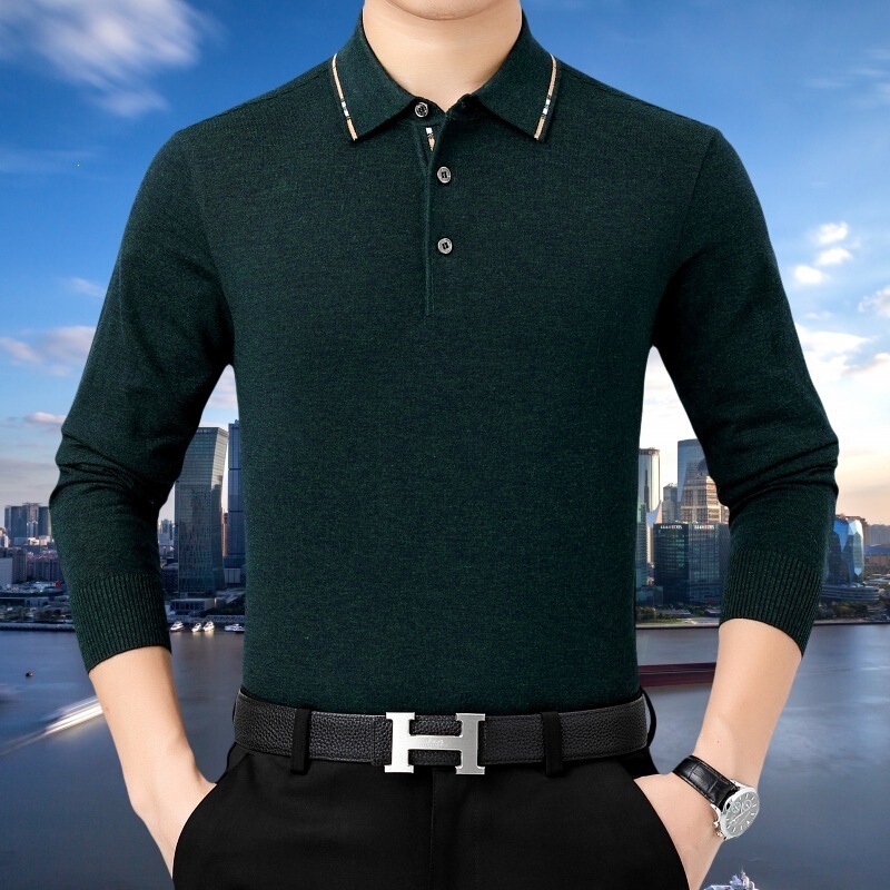 Brand 2026 new versatile men's thin long-sleeve T-shirt, autumn middle-aged polo shirt, dad's wear Brand 2026 new versatile men's thin long-sleeve T-shirt, autumn middle-aged polo shirt, dad's wear