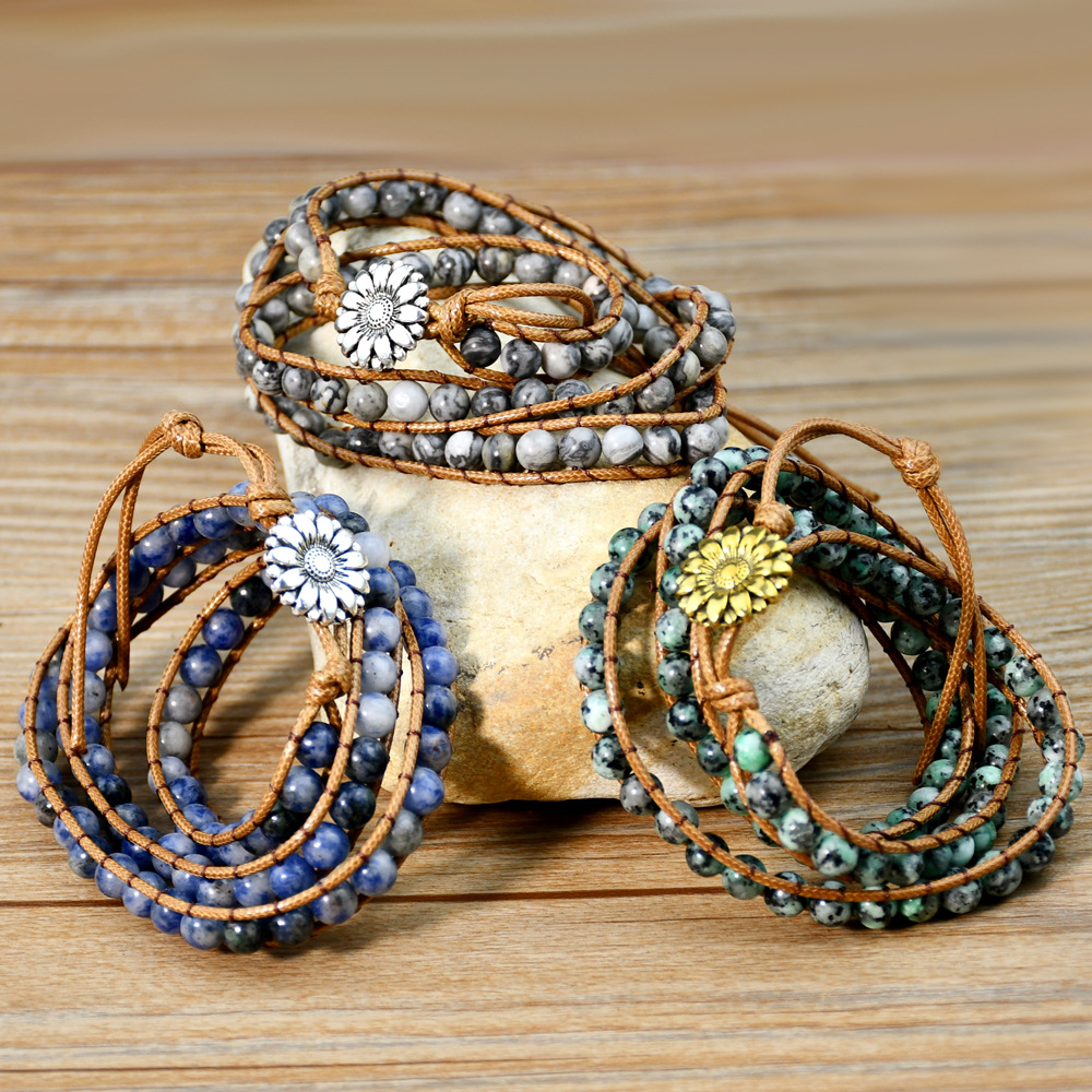 Retro Geometric Alloy Natural Stone Rope Wholesale Bracelets display picture 2