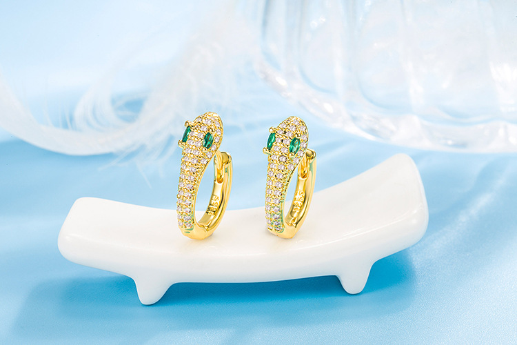 vintage emerald full zircon snake shaped copper earrings wholesale