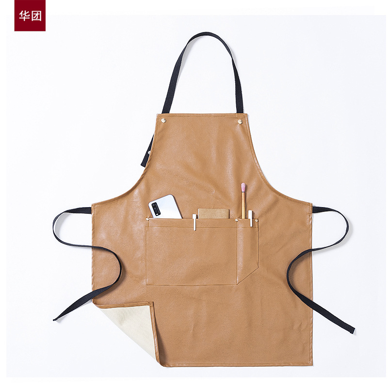 Delantal nórdico de los hombres y las mujeres de estilo coreano de la moda de cuero de la PU a prueba de aceite a prueba de agua trabajo hogar cocina Internet celebridad logotipo personalizado impresión