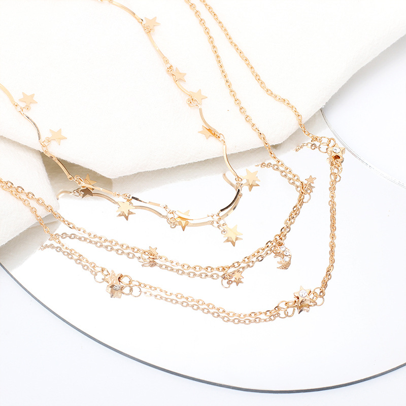 7g Weight Necklace Classification Wedding, Travel Occasion Women'S Gender Gold Color Fashion Solid Color Multilayer Star Moon Necklace Wholesale Nihaojewelry 2