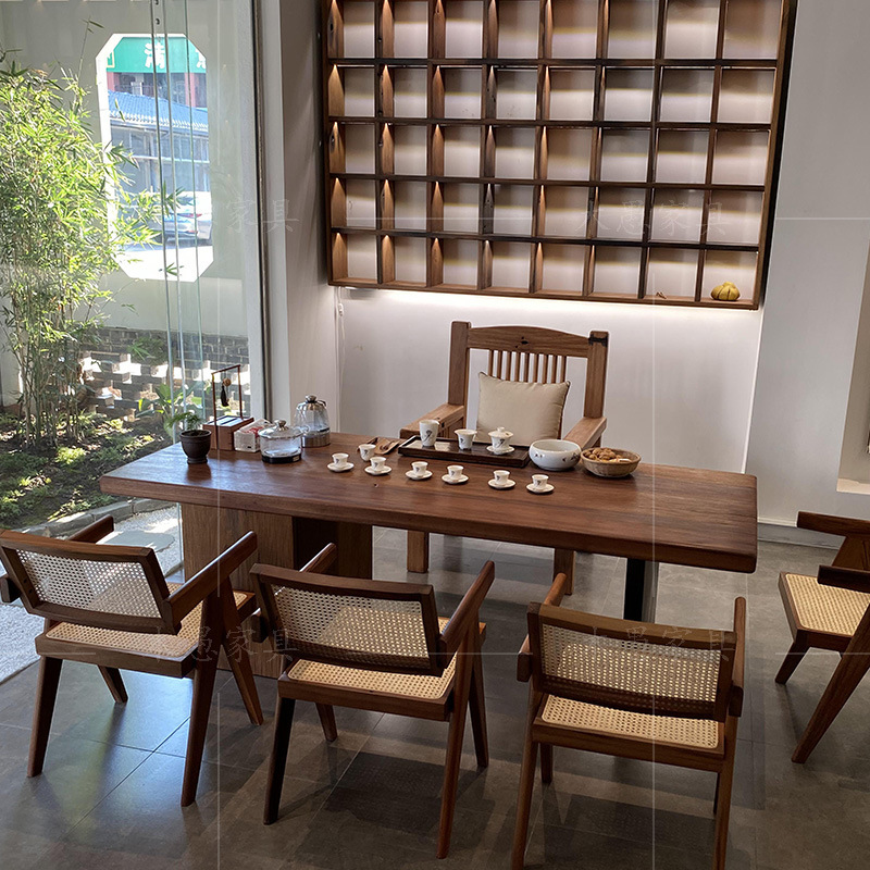 老船木茶台新中式实木茶桌椅组合茶室设计会所多功能新款船木茶桌