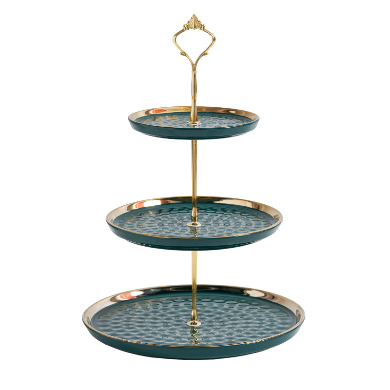 Nordic Luz de lujo cerámica de tres capas plato de fruta soporte de exhibición de la torta creativa sala de estar en el hogar de doble capa postre bandeja de dulces
