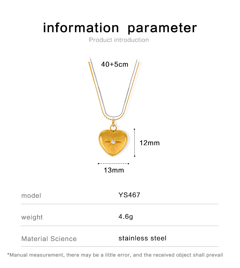 Fashion Heart Shape Stainless Steel Plating Zircon Pendant Necklace 1 Pair