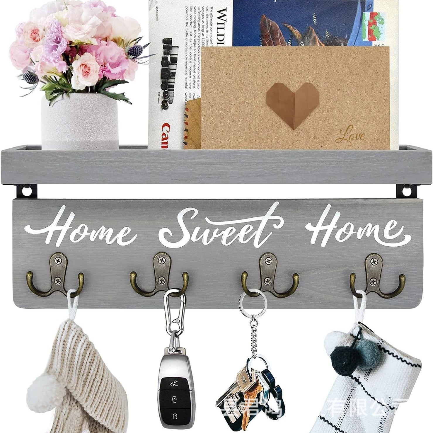 Amazon sala de estar colgante de madera pared colgante de pared estante de almacenamiento colgante de llaves de puerta de entrada marco de madera