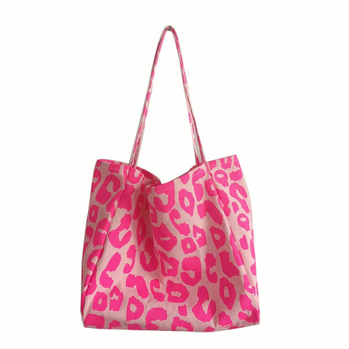 1541 Western Pink Leopard Print Large Capacity Tote Bag Animal Print Shoulder Bag Handbag Female Student  New Trend