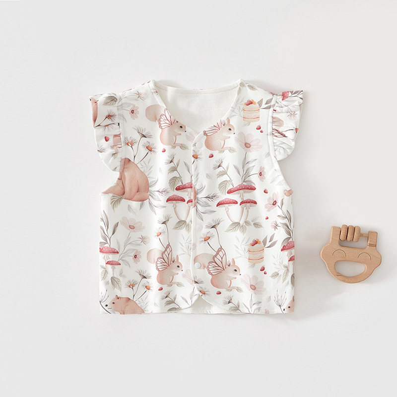 Chaleco de bebé recién nacido primavera y otoño ropa de bebé vestido de hombro de otoño chaleco de doble capa de algodón vestido con clip de caballo para mujeres