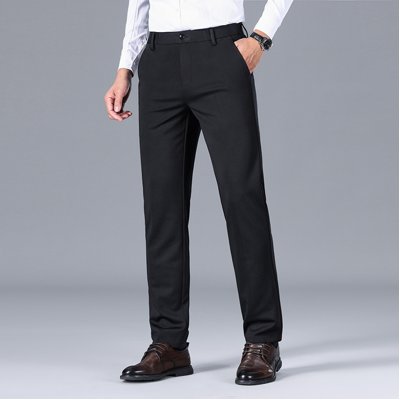 Plus-Size High-Waisted Men's Casual Pants, New Spring and Autumn Style, Easy-Care Straight-Leg Drapey Dress Pants, Dad's Spring and Autumn Trousers