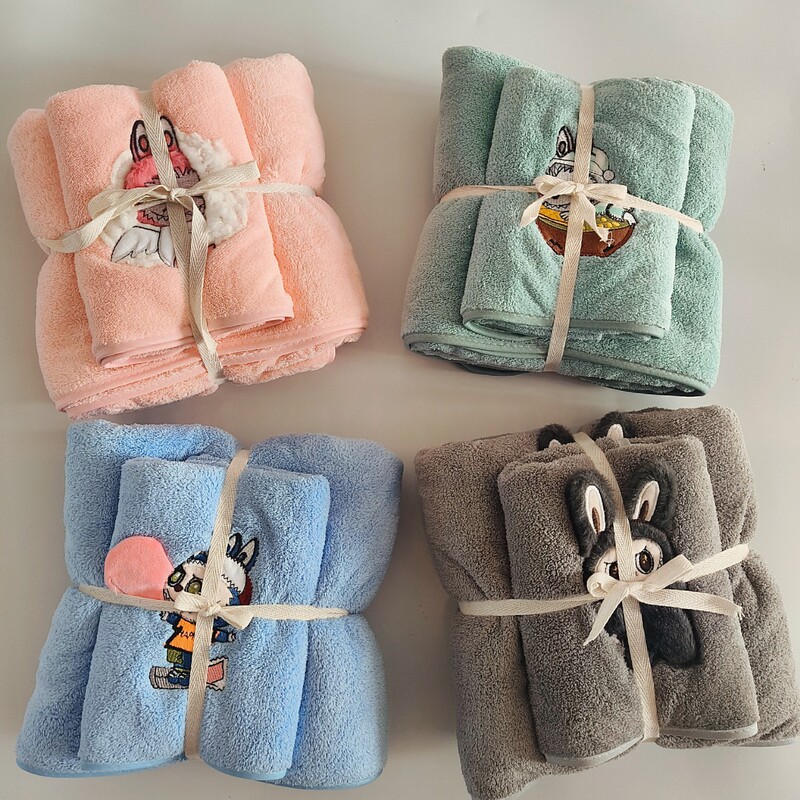 Embroidered Labu Cloth Towel Bath Towel Two-Piece Coral Fleece Children Adult Facecloth Soft Absorbent Lint-Free