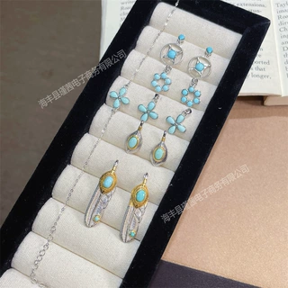 批发新品通体s925银镶绿松石吊坠羽毛吊坠手链银饰挂件珠宝配饰