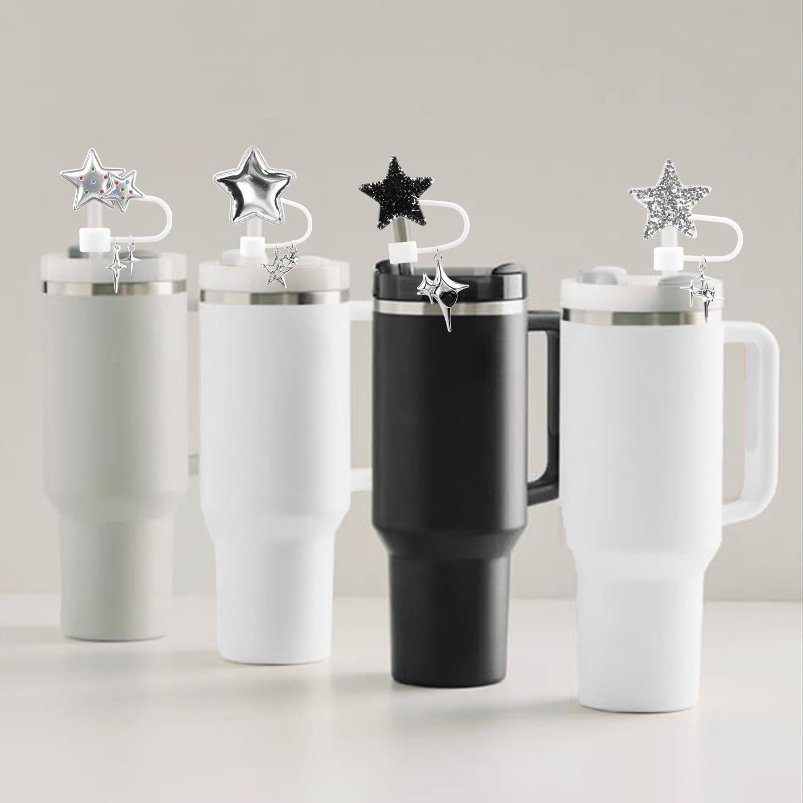 35g Weight Straw Decorative Cap Kitchen and drinking utensils Star, Bow Knot Pattern Cute Style Cute Star Bow Knot Silica Gel Straw Decorative Cap 1 Set 3