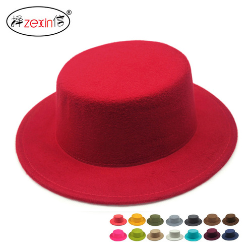 Parent-child couple flat brim hat men and women autumn and winter retro British gentleman hat flat top big brim hat women sunshade hip-hop hat