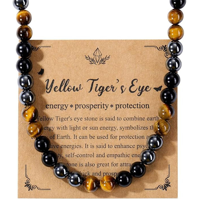 Cross-border new natural tiger eye stone handmade beaded men's necklace hematite black light mixed tiger eye necklace jewelry Cross-border new natural tiger eye stone handmade beaded men's necklace hematite black light mixed tiger eye necklace jewelry